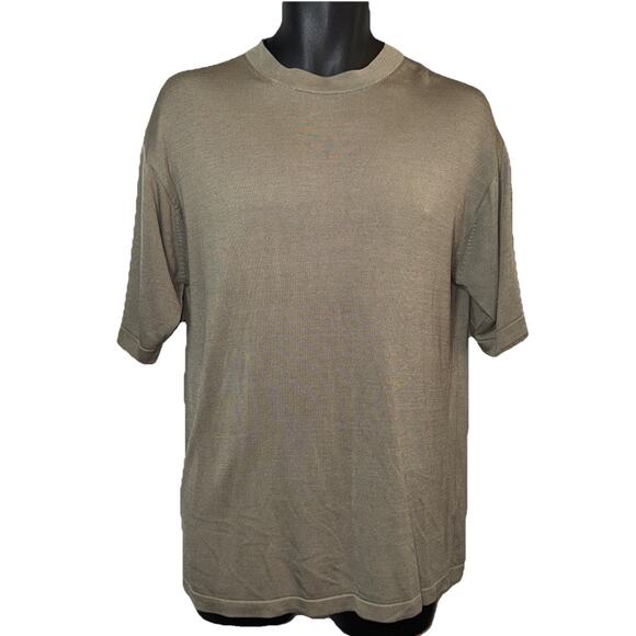 Pronto Uomo 100% Silk Olive Green Men’s Size M Short Sleeve Pullover Shirt - Picture 1 of 8